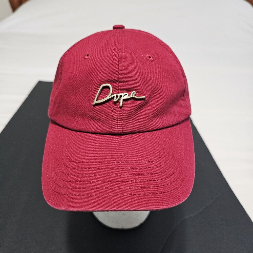 Official DOPE Brand Script Logo Strapback Hat Baseball Cap Red